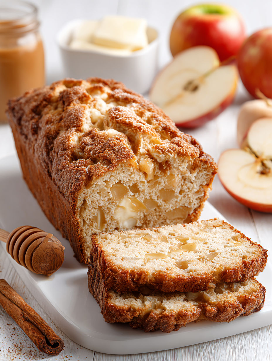 A slice of gluten-free cinnamon apple bread.