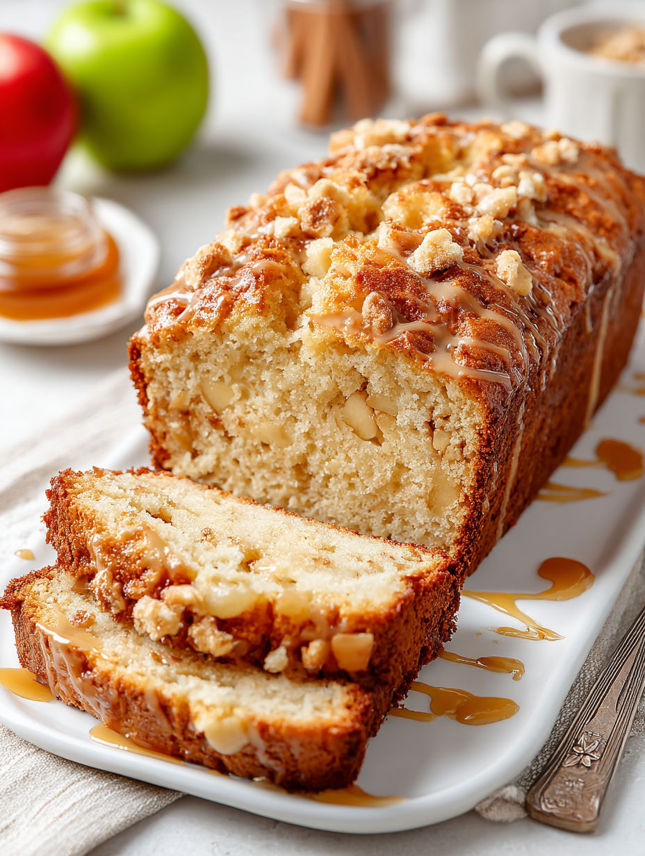 A slice of gluten-free cinnamon apple bread.