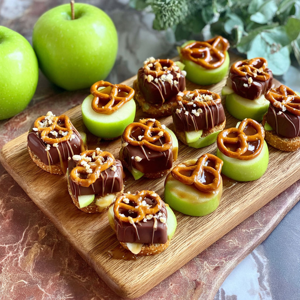 A plate of caramel apple pretzel bites.