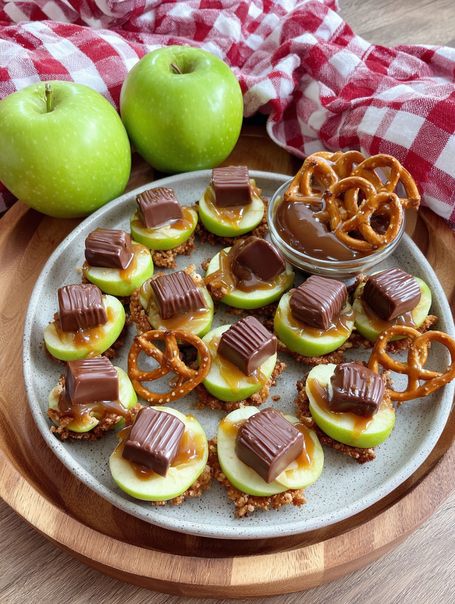 A plate of caramel apple pretzel bites.