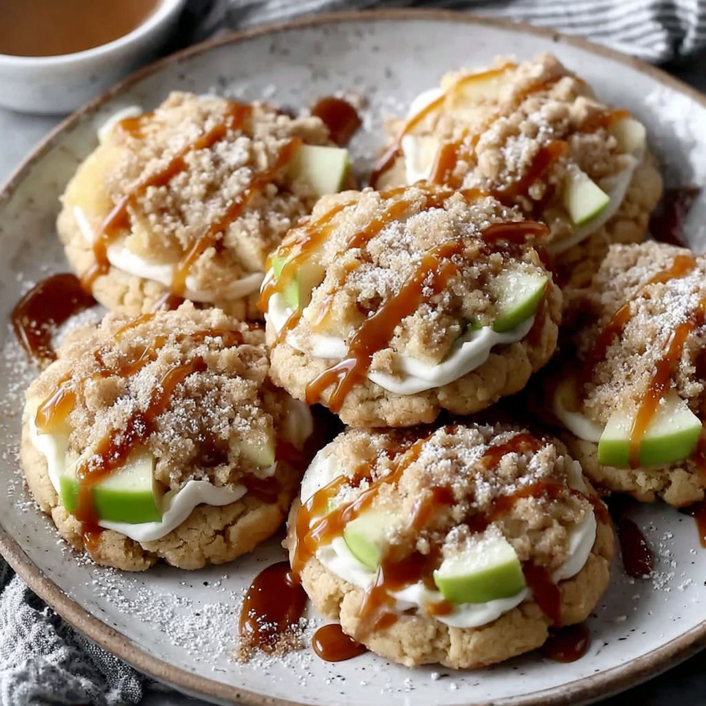 A plate of cookies with caramel drizzled on top.