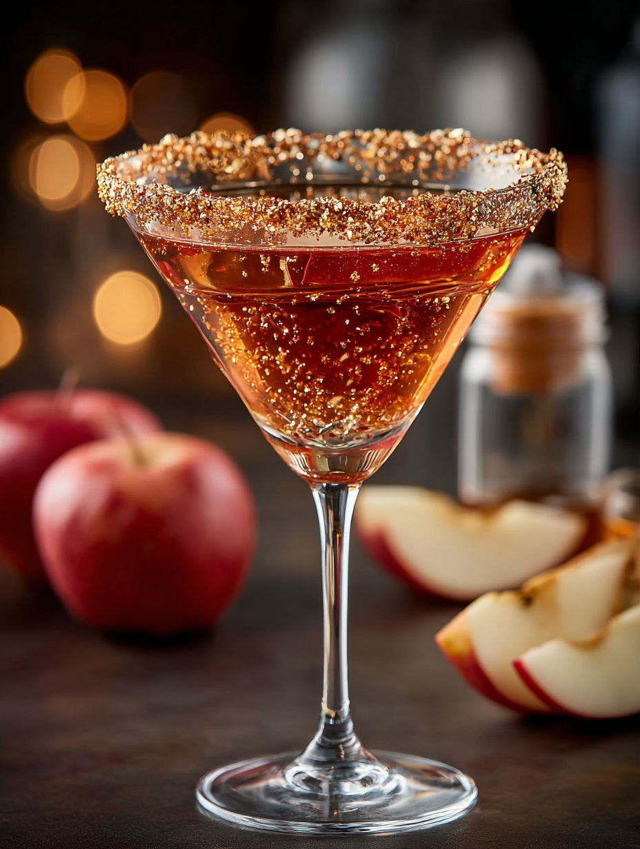 A glass of a Cursed Apple Martini.