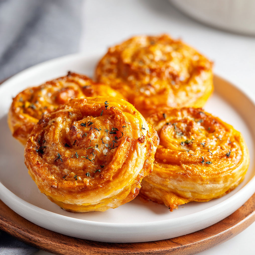 A plate of pumpkin puff pastry pinwheels.