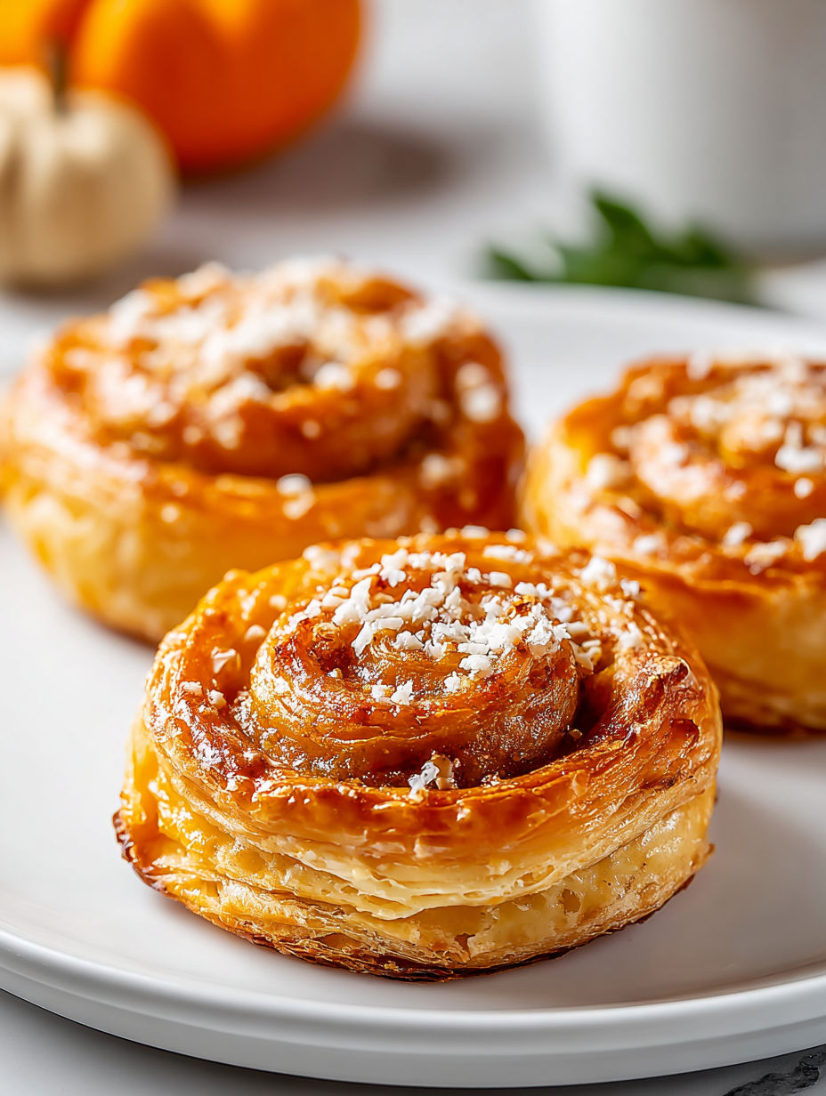 Three pastries on a plate.
