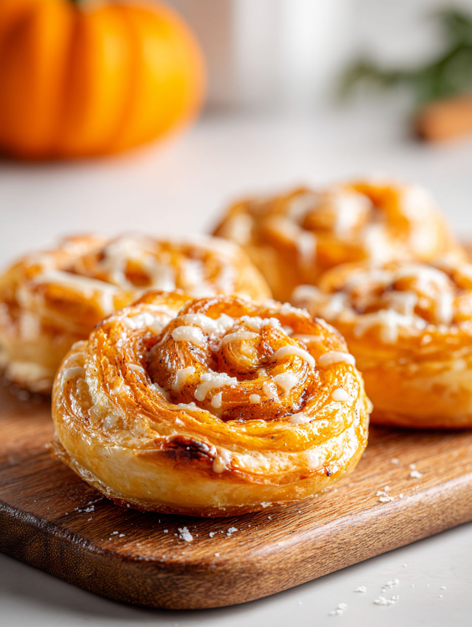 Two pastries on a wooden board.