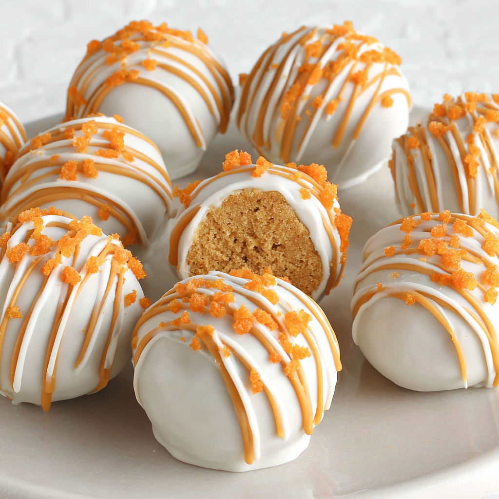 A plate of no-bake pumpkin cheesecake balls.