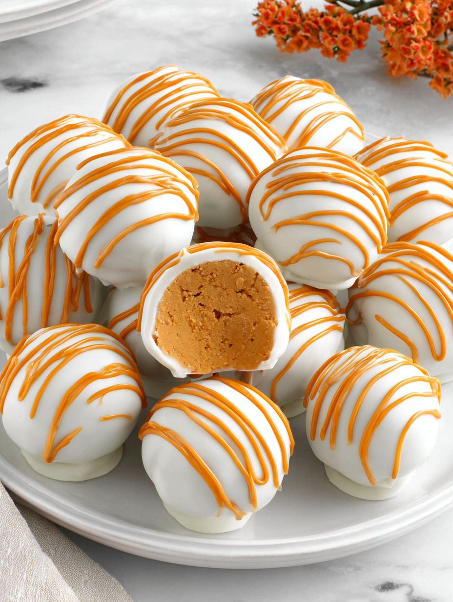 A plate of pumpkin cheesecake balls.
