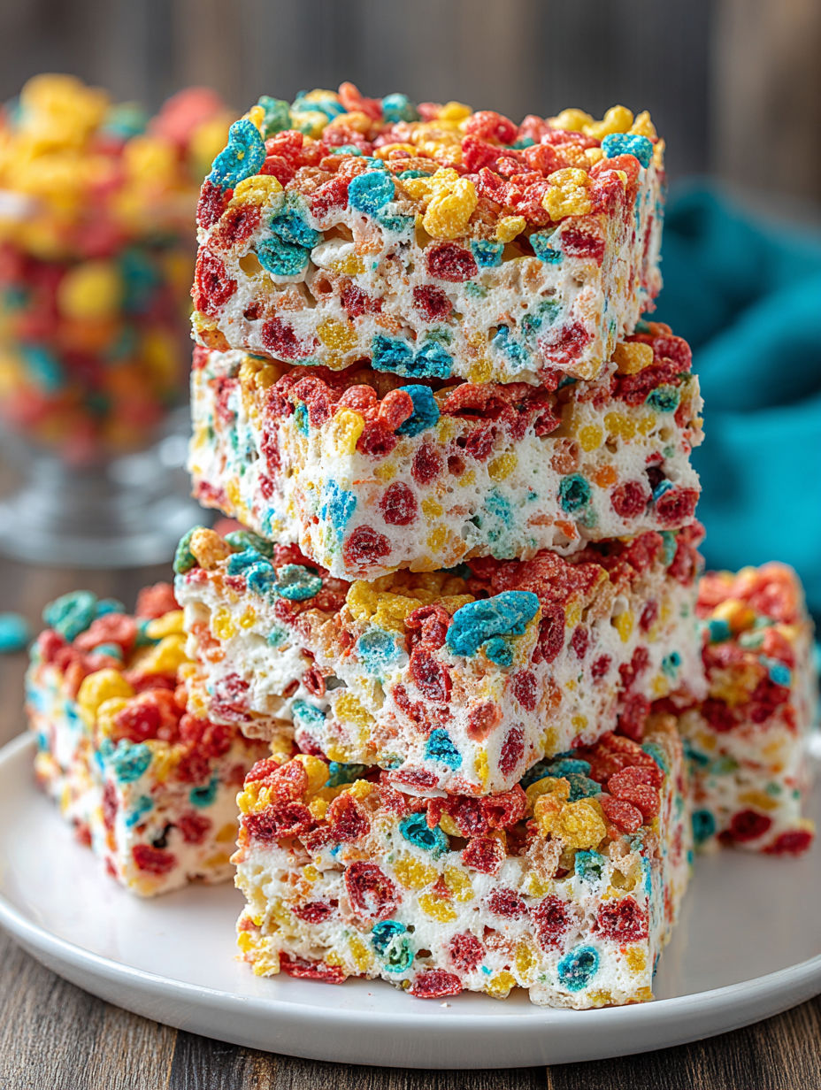 A stack of colorful cereal bars.