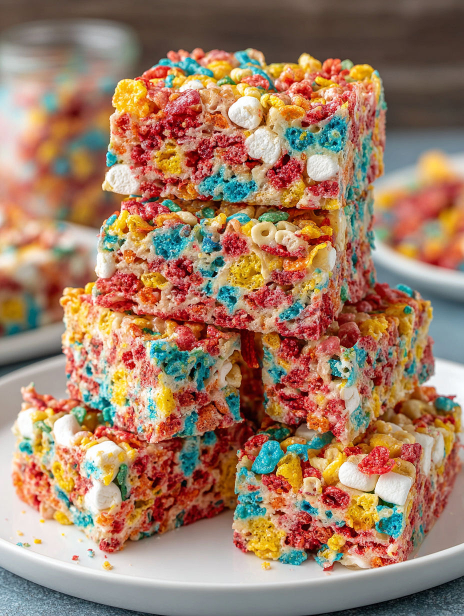 A stack of colorful cereal bars.