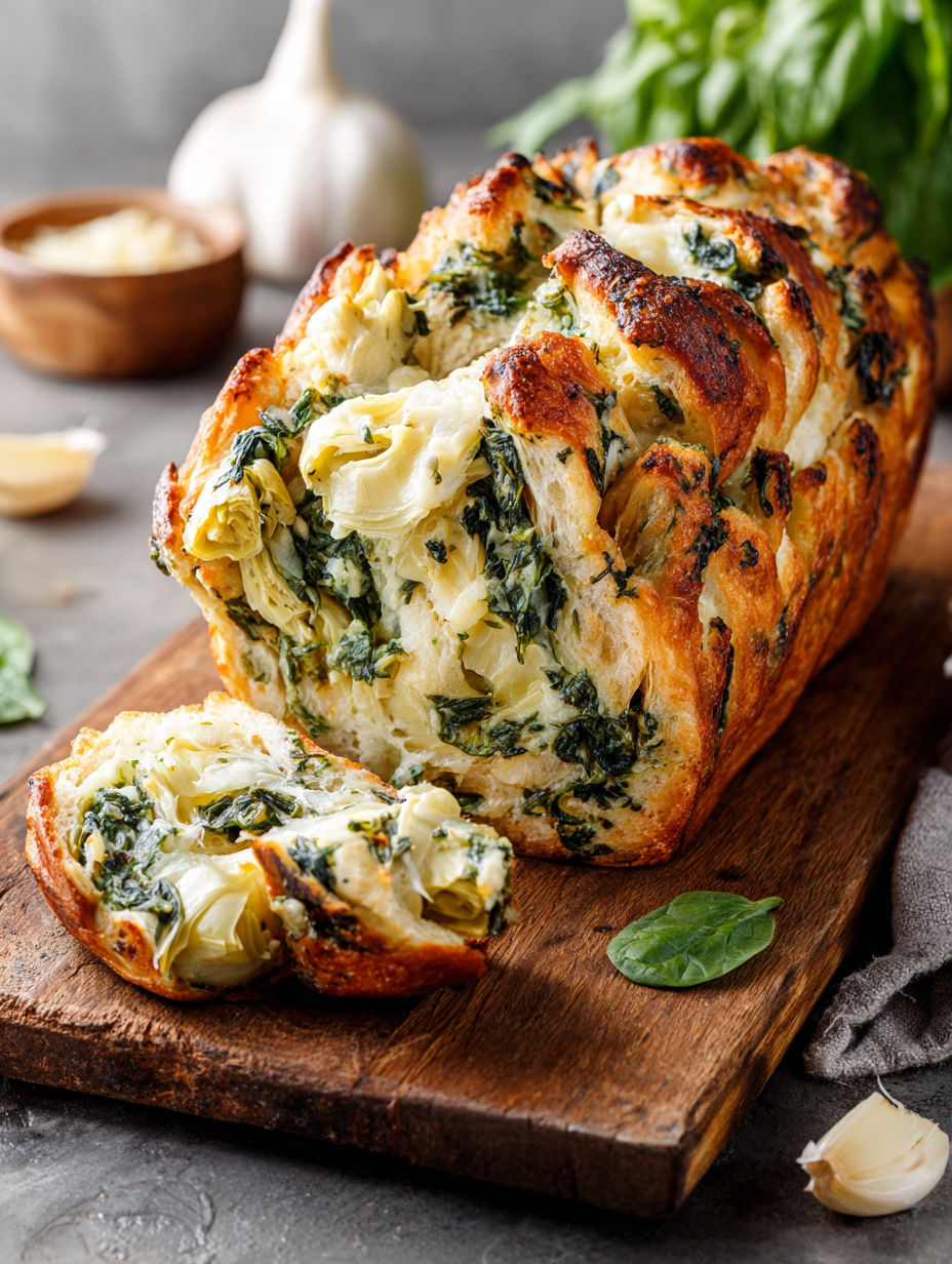 A loaf of bread with green vegetables in it.