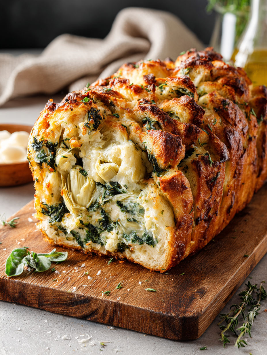 A loaf of bread with green vegetables in it.