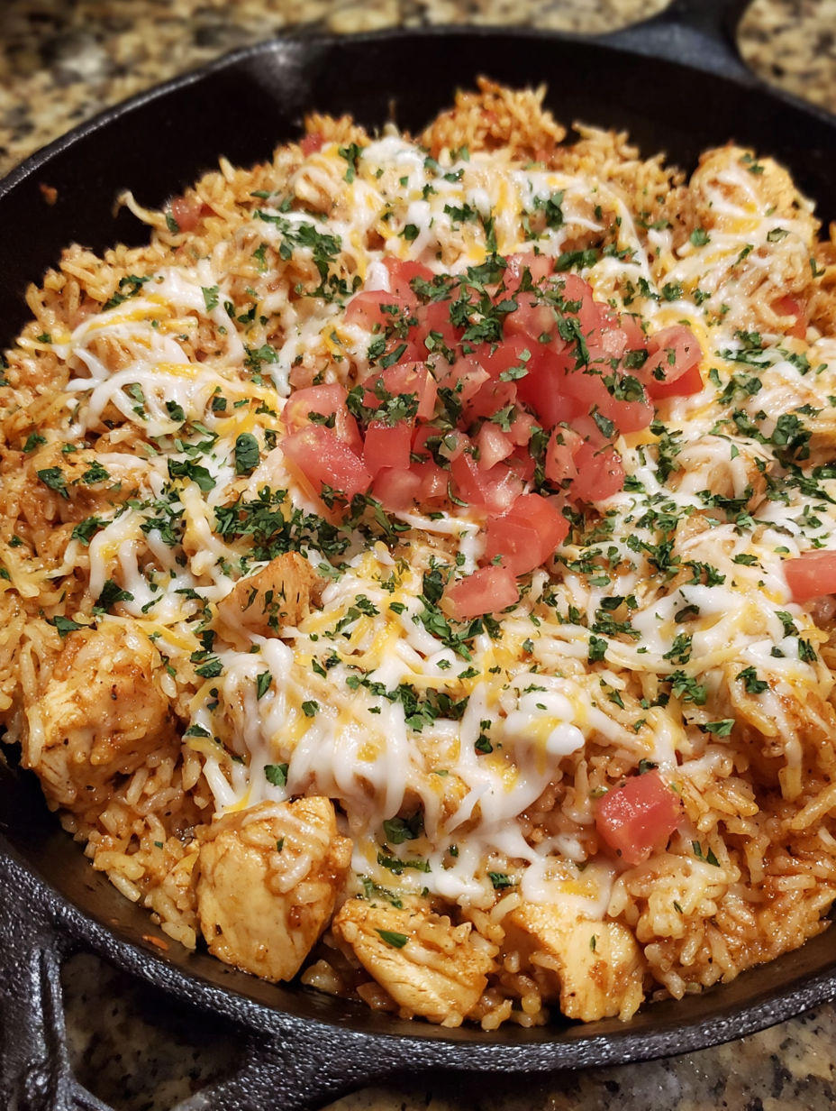 A plate of cheesy chicken taco rice.