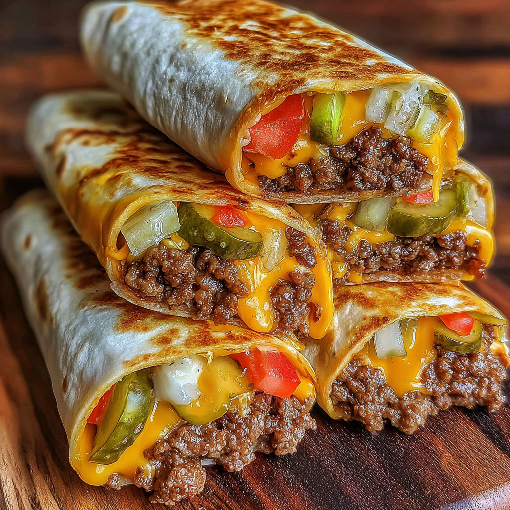 A stack of cheeseburger wraps.