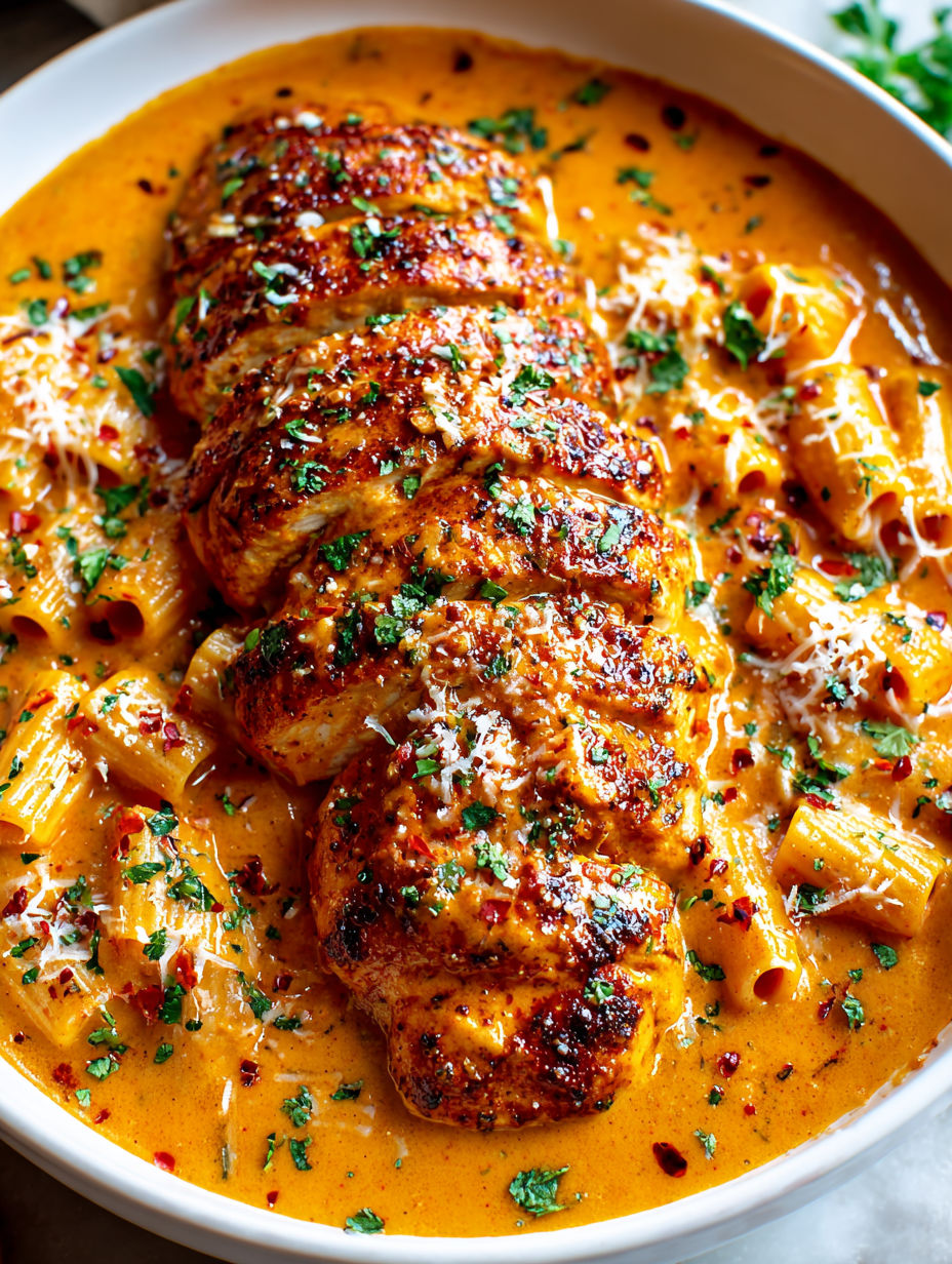 A spicy creamy cajun chicken dish with pasta.