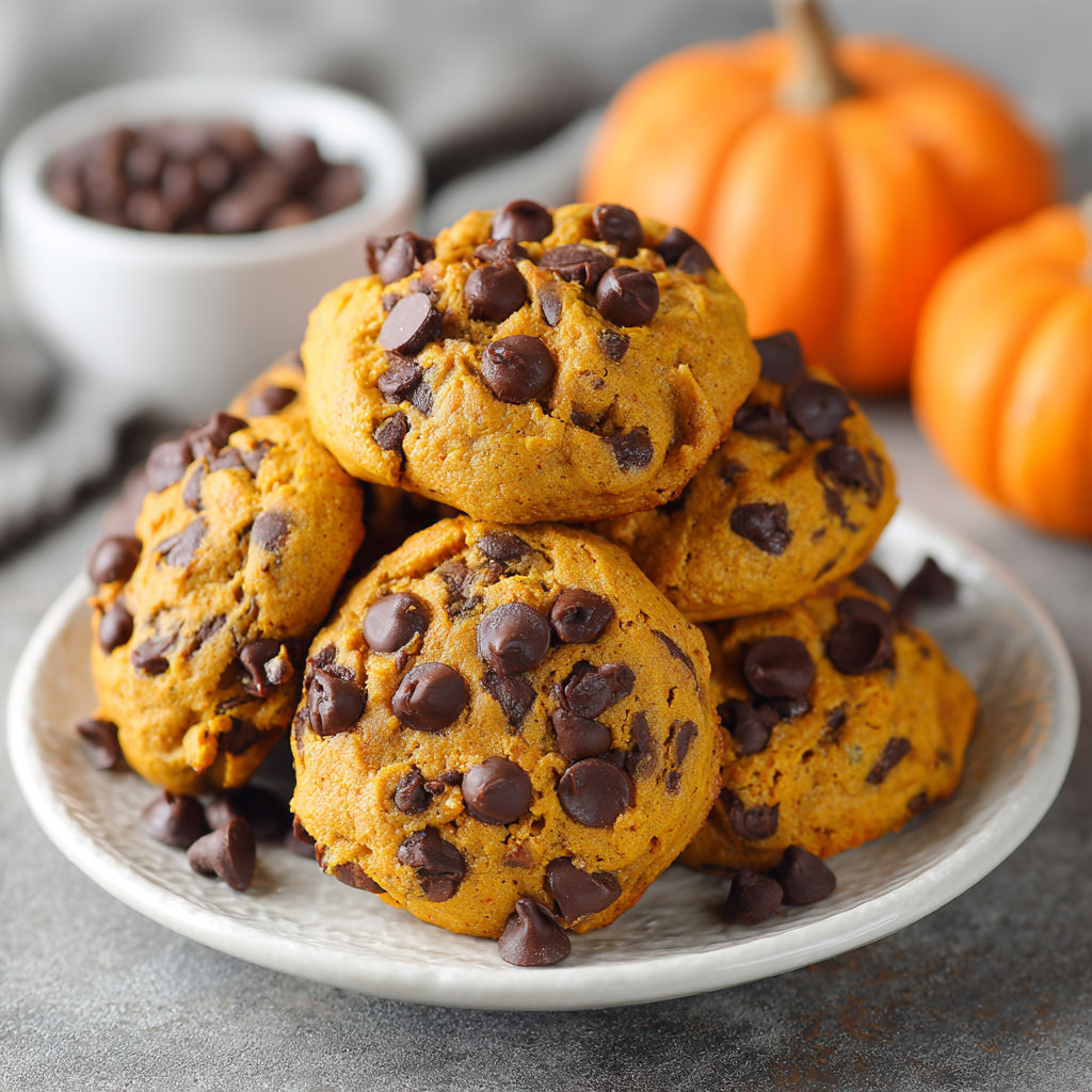 A plate of pumpkin chocolate chip cookies.