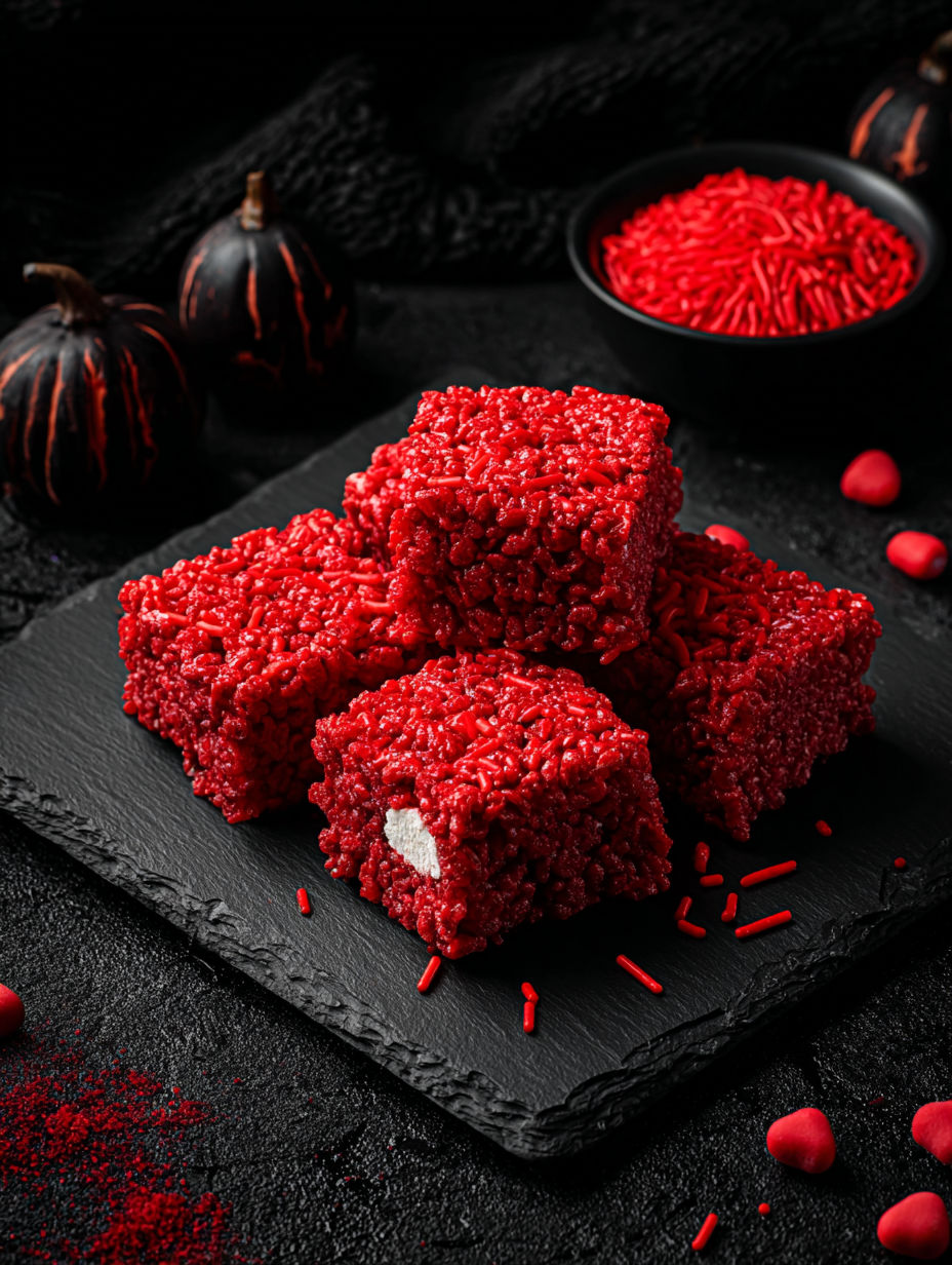 A plate of red rice krispie treats.