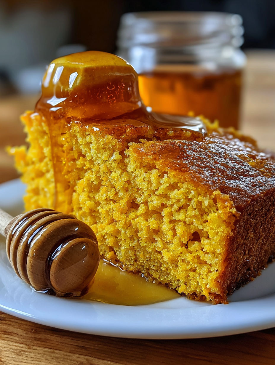 A slice of honey pumpkin cornbread.