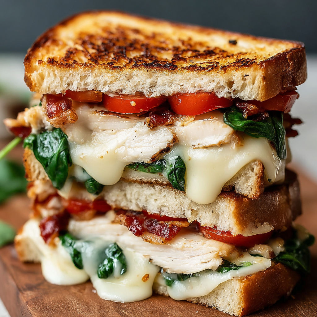 A sandwich with bacon, tomatoes, lettuce, and cheese.