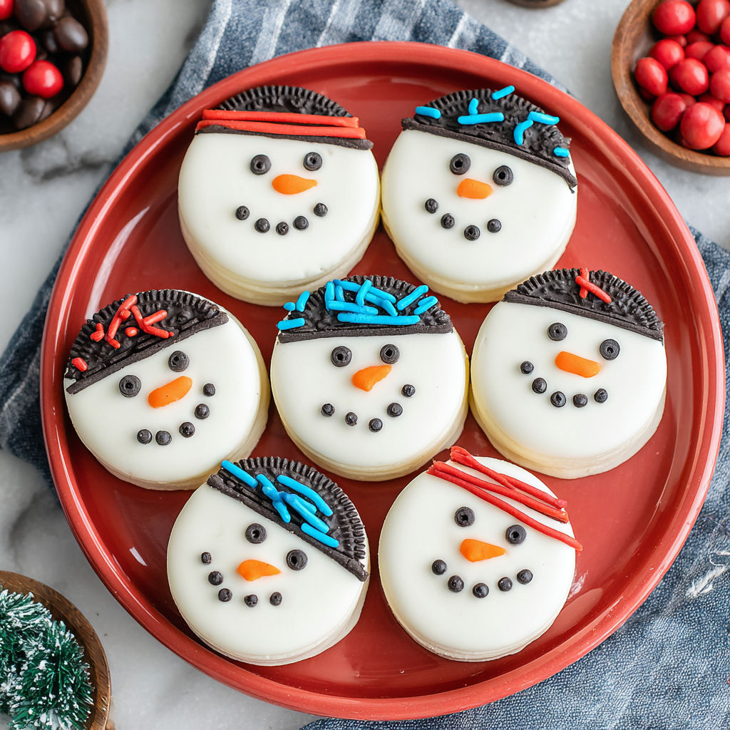 A plate of snowman oreos.