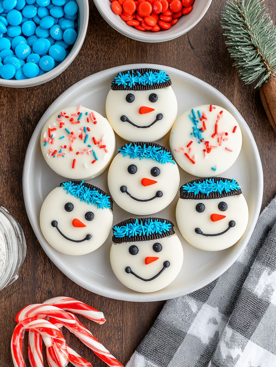 A plate of snowman oreos.