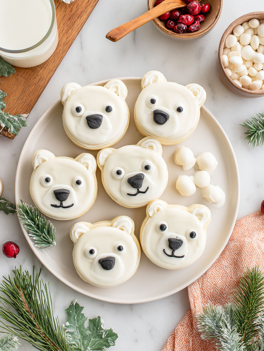 A plate of white polar bear cookies.
