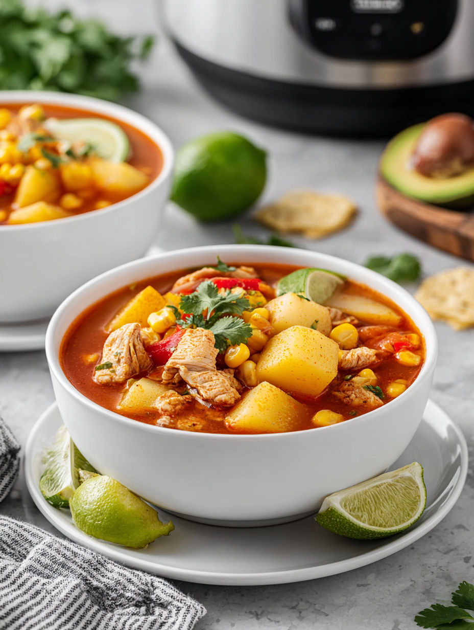 Two bowls of spicy southwest chicken potato soup.