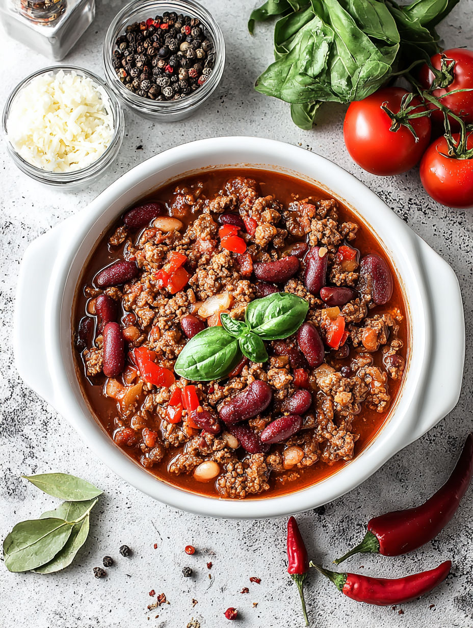 A bowl of slow cooker hearty chili.