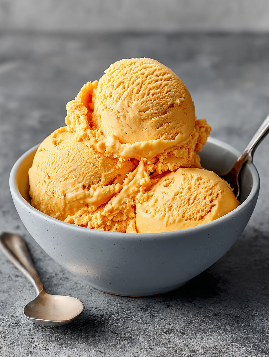A bowl of orange ice cream.