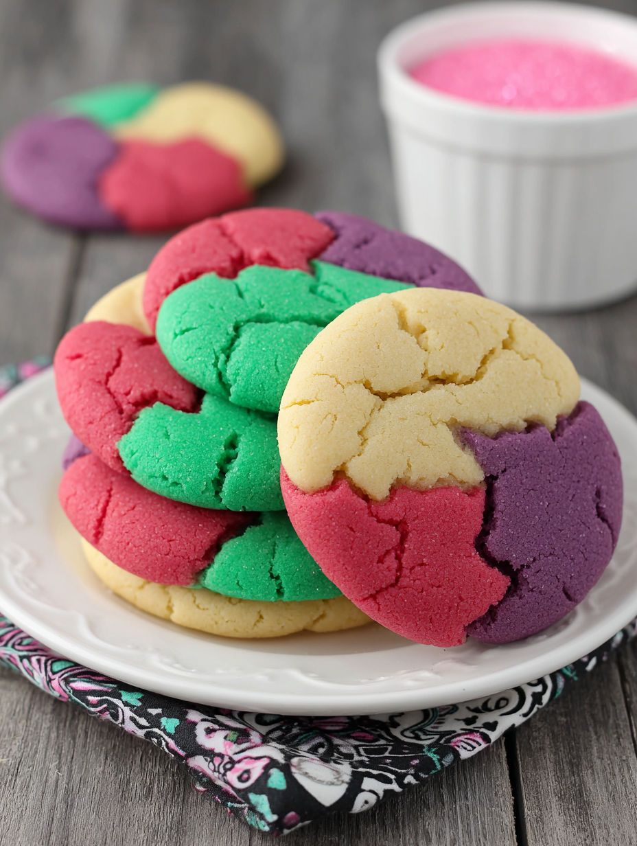 A plate of colorful stitched sugar cookies.