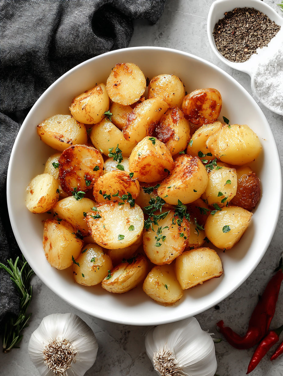 A bowl of garlic potatoes.