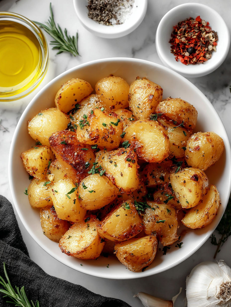 A bowl of garlic potatoes.
