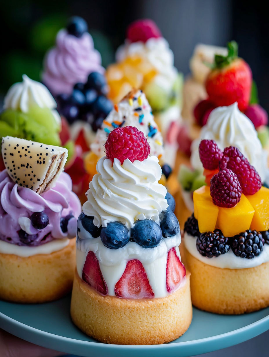 A variety of mini desserts are displayed on a table.