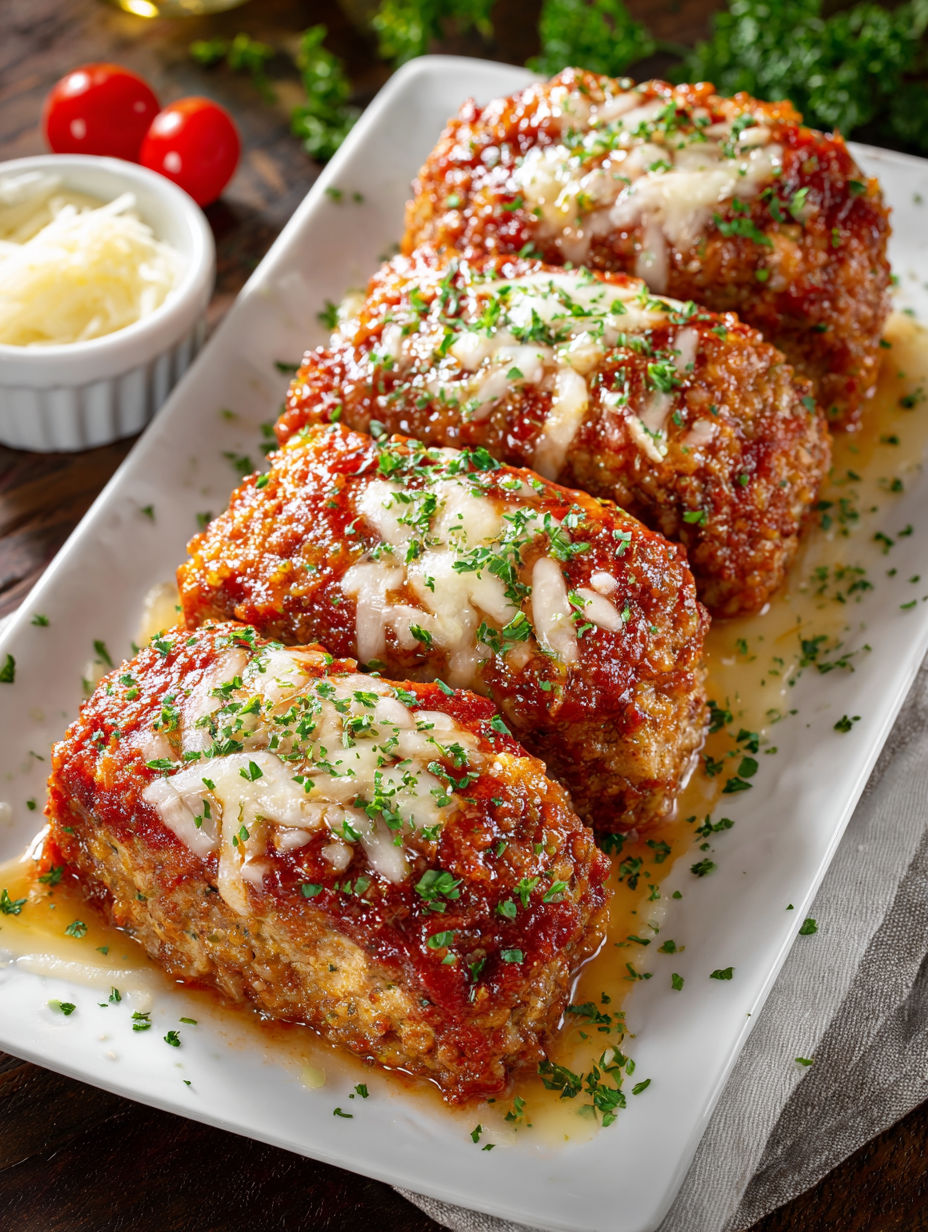 Four mini meatloaves on a white plate.