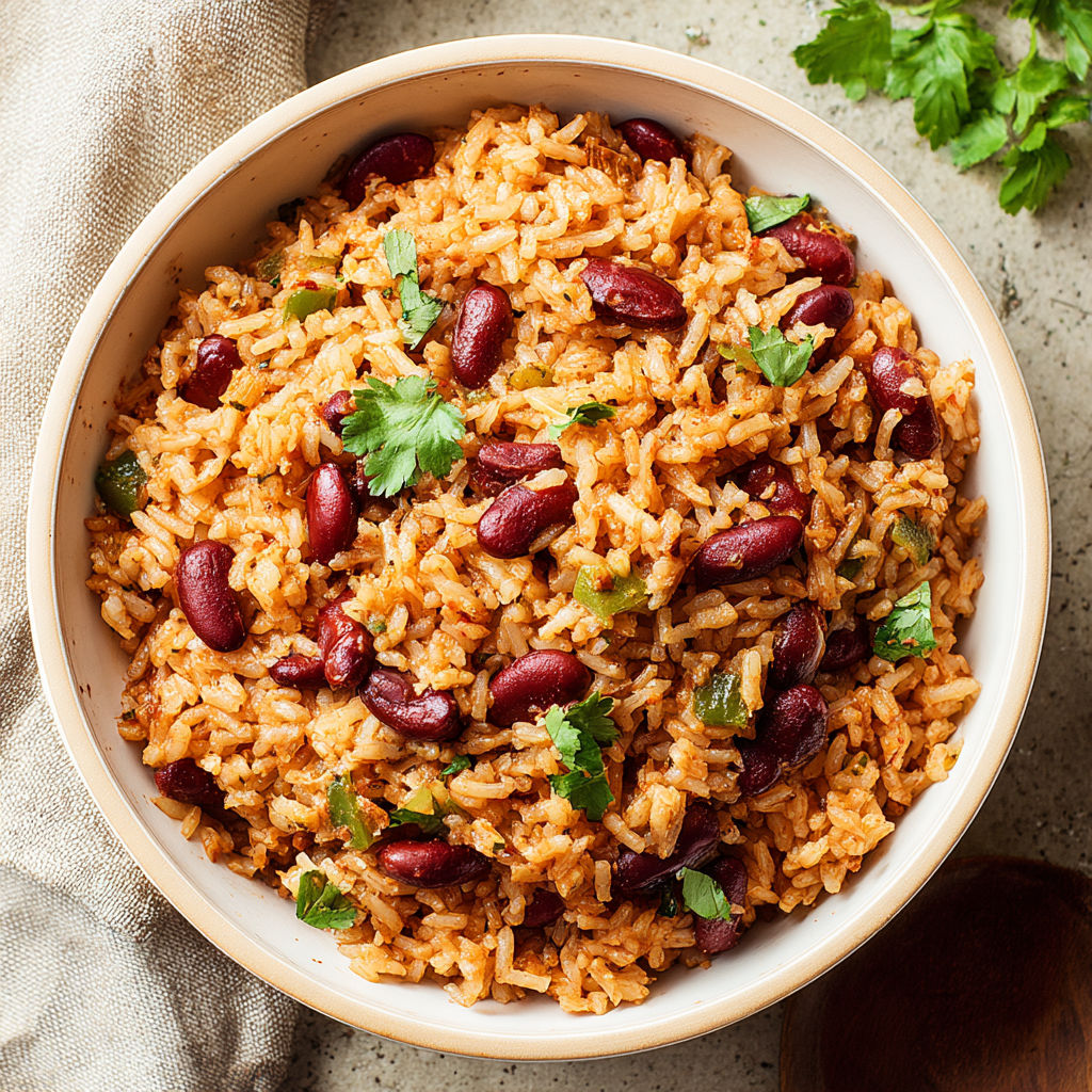 A bowl of rice with red beans.