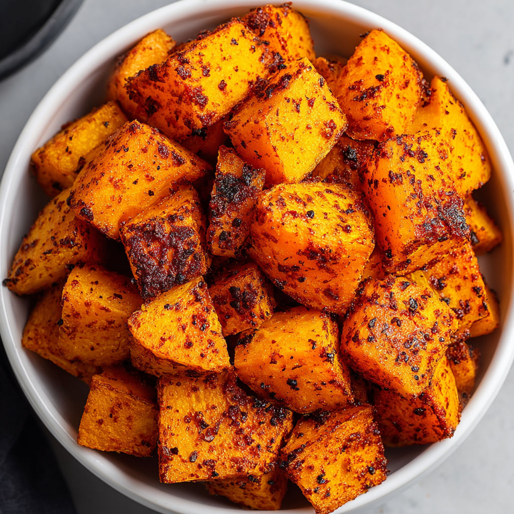 A bowl of cooked pumpkin with paprika.