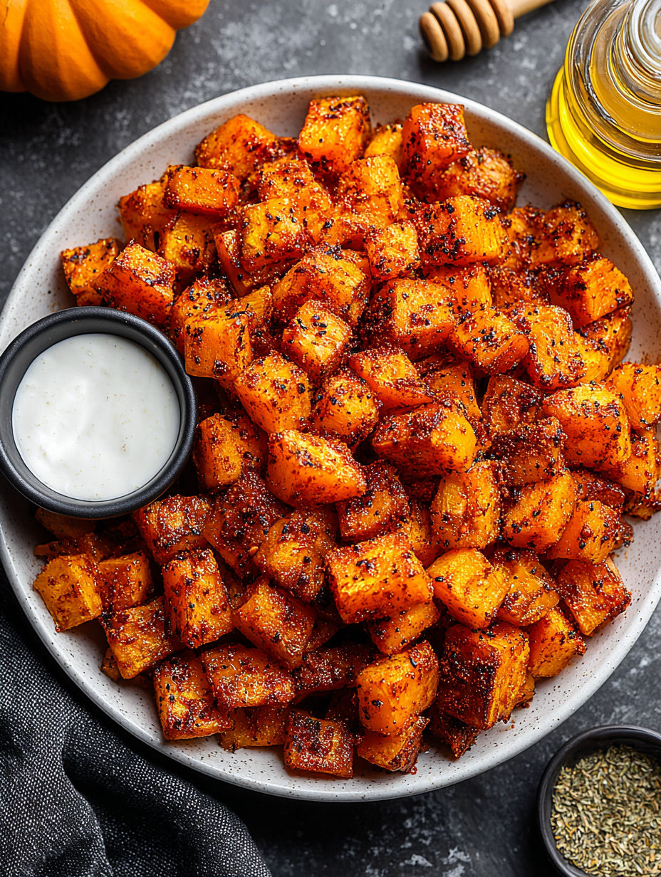 A bowl of air fryer paprika pumpkin.