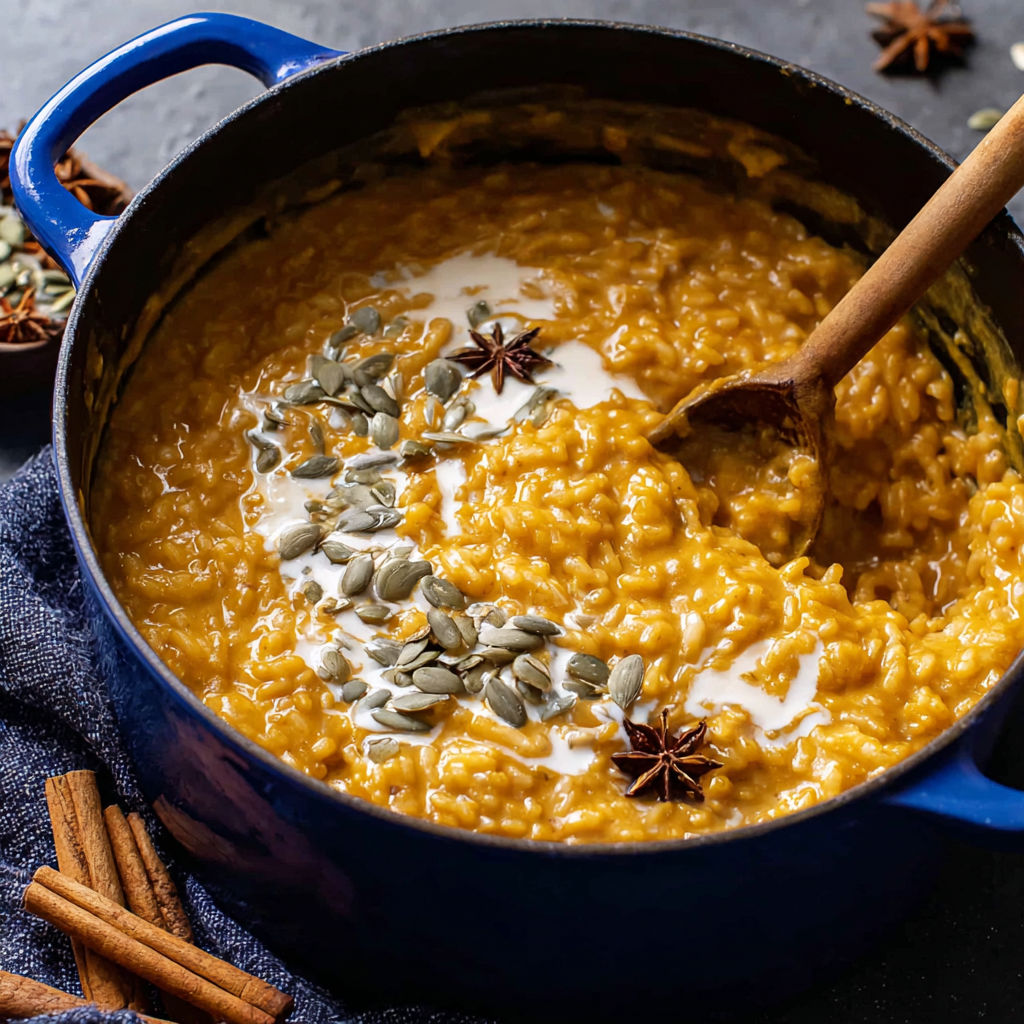 A bowl of creamy pumpkin arroz con leche.