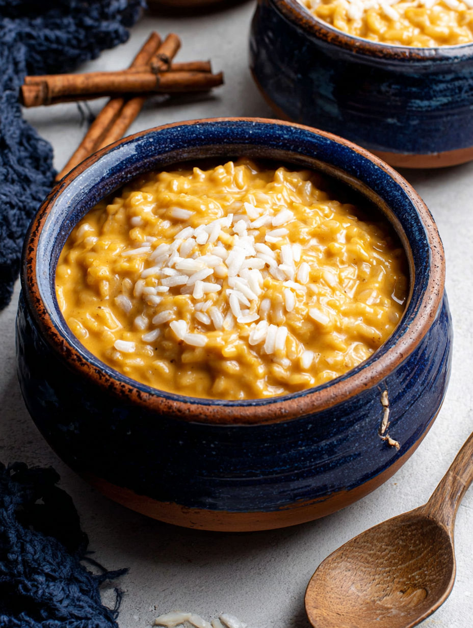 A bowl of creamy pumpkin arroz con leche.