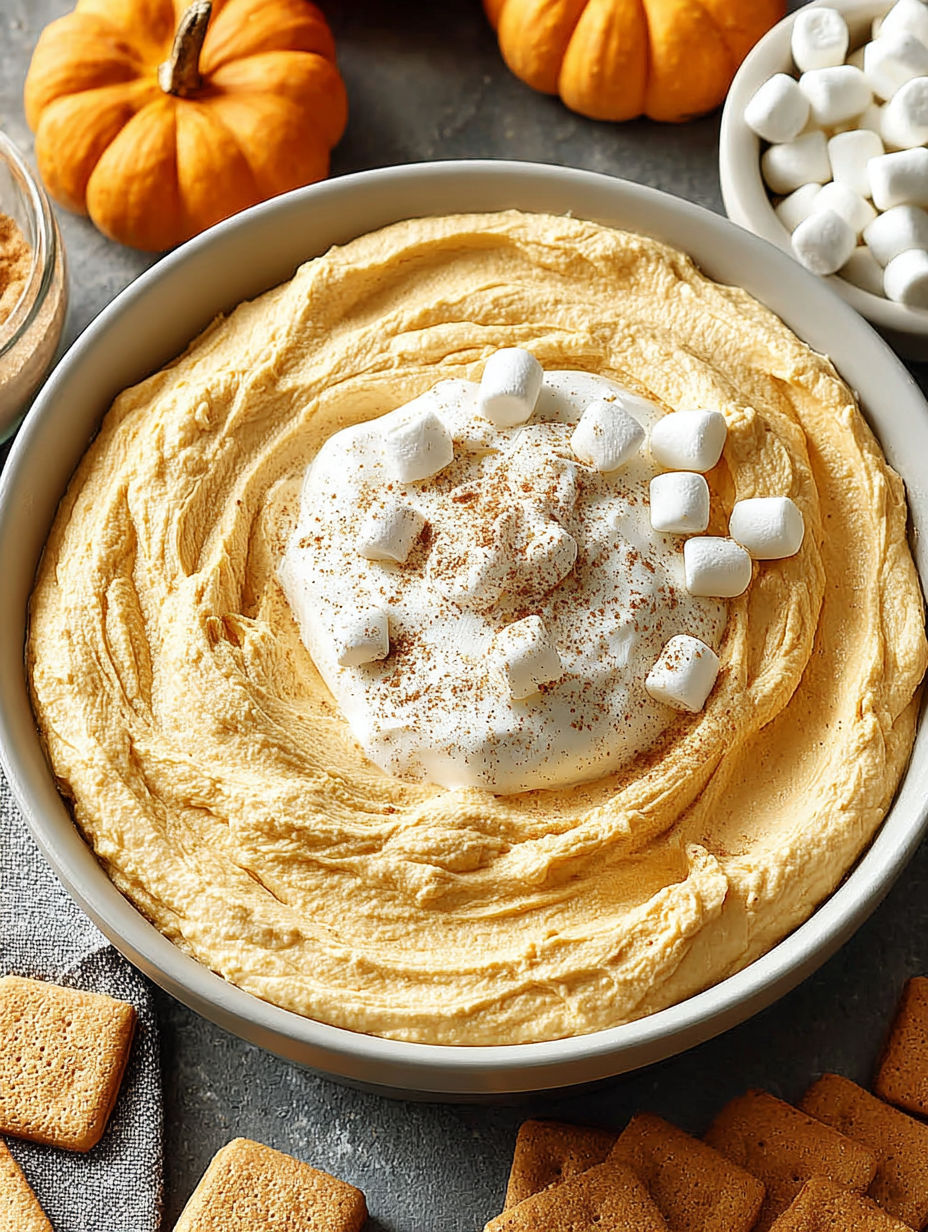 A bowl of creamy pumpkin fluff dip.