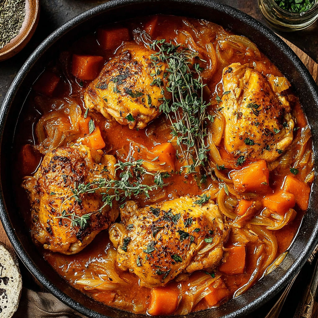 A crockpot filled with pumpkin beer braised chicken.
