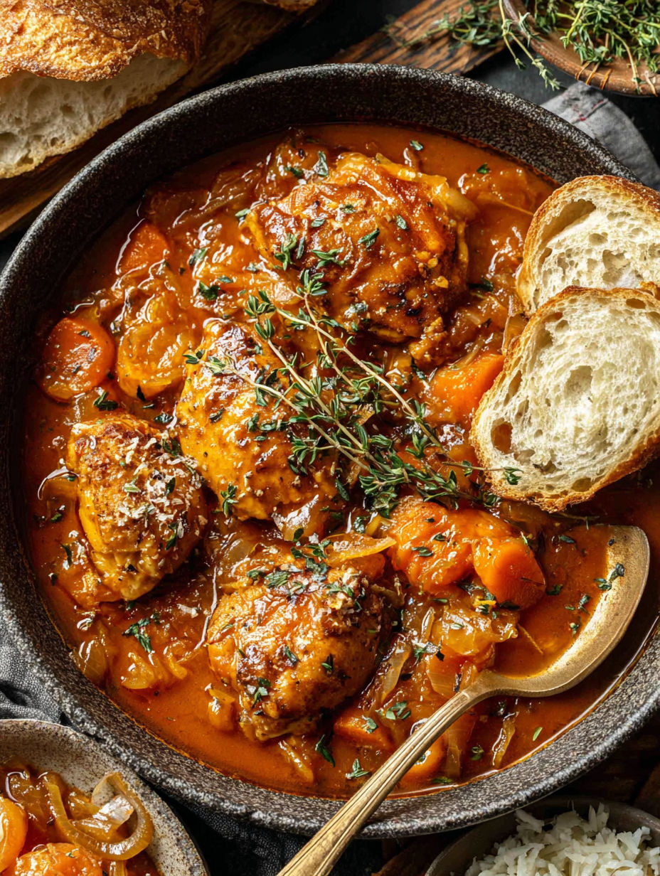 A bowl of chicken with a spoon in it.