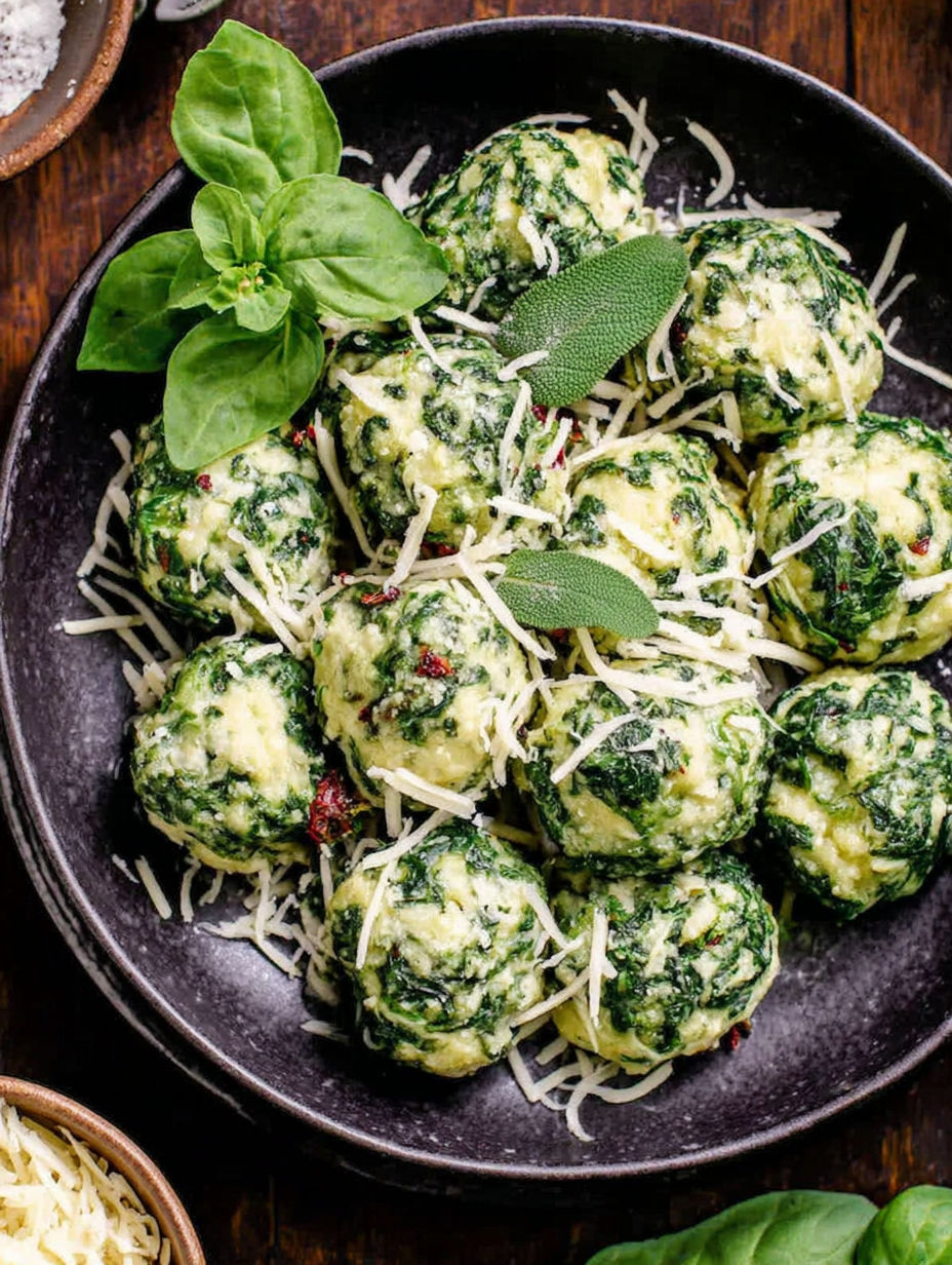 A plate of food with cheese and spinach.