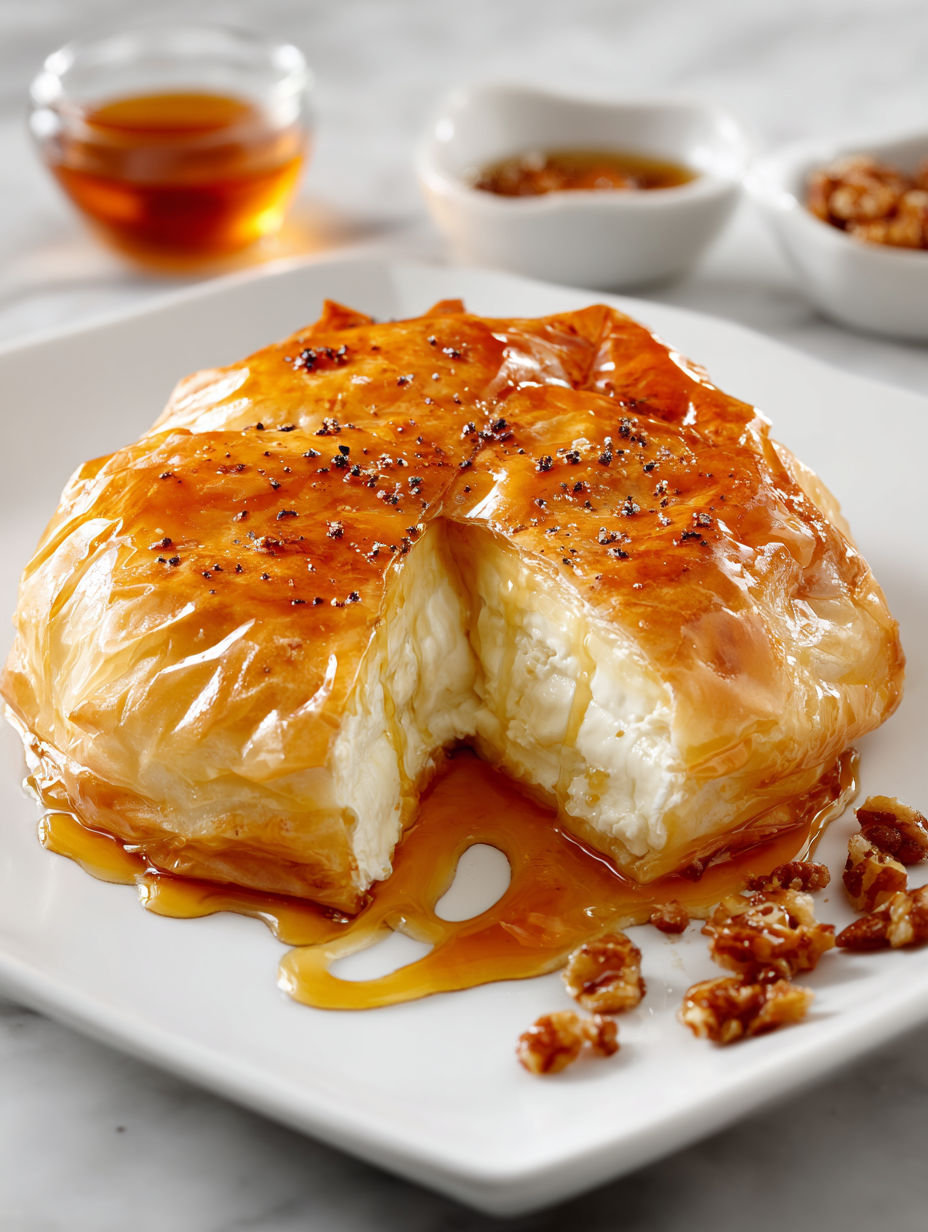 A delicious dessert made with brie cheese and phyllo dough.