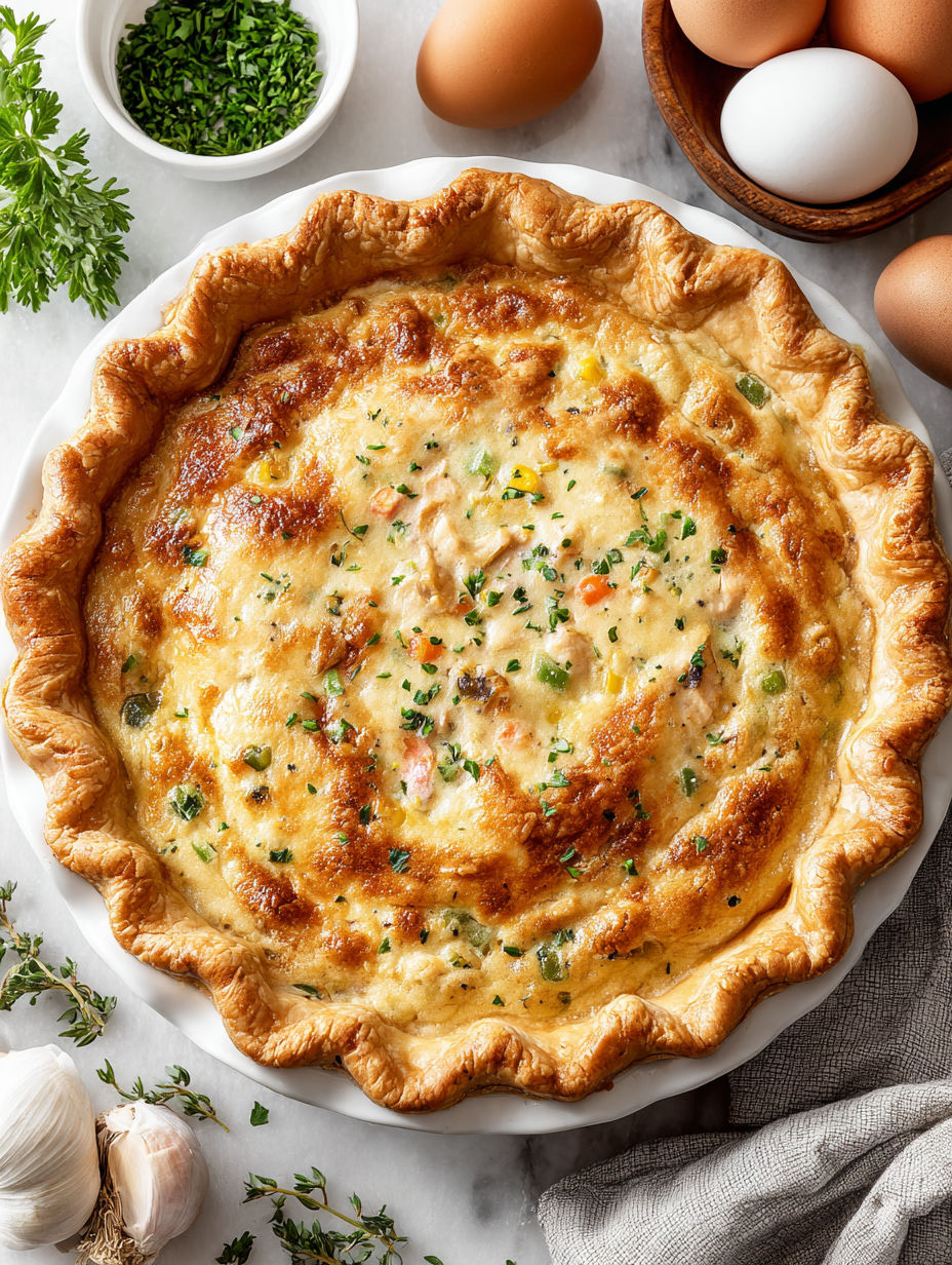 A leftover turkey pot pie on a plate.