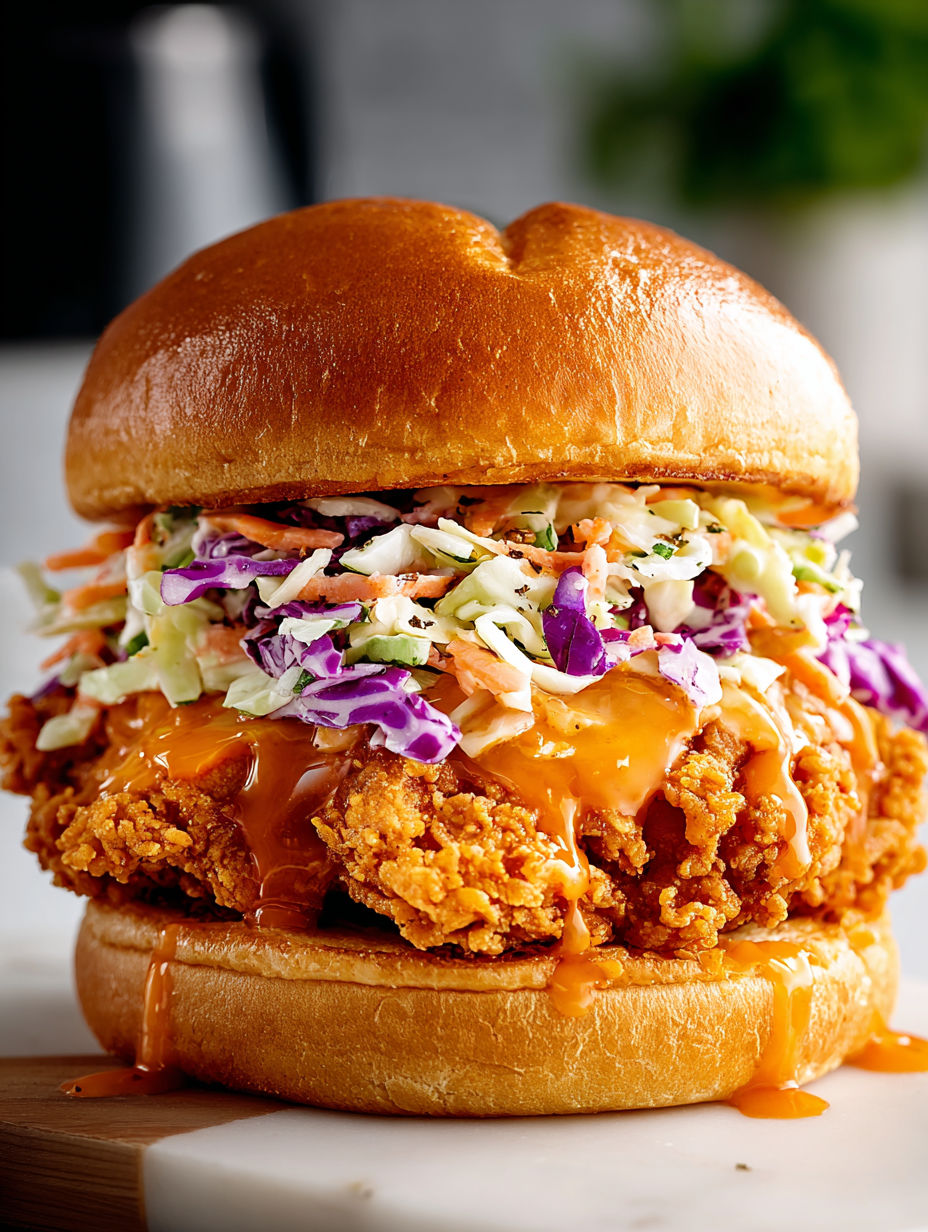 A Crispy Buffalo Chicken Sandwich With Slaw.