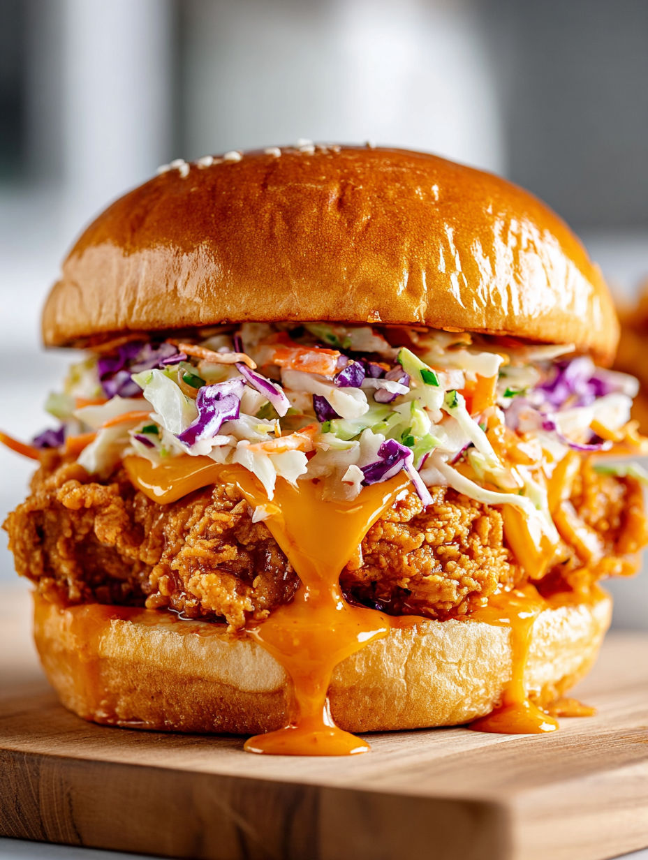 A Crispy Buffalo Chicken Sandwich With Slaw.