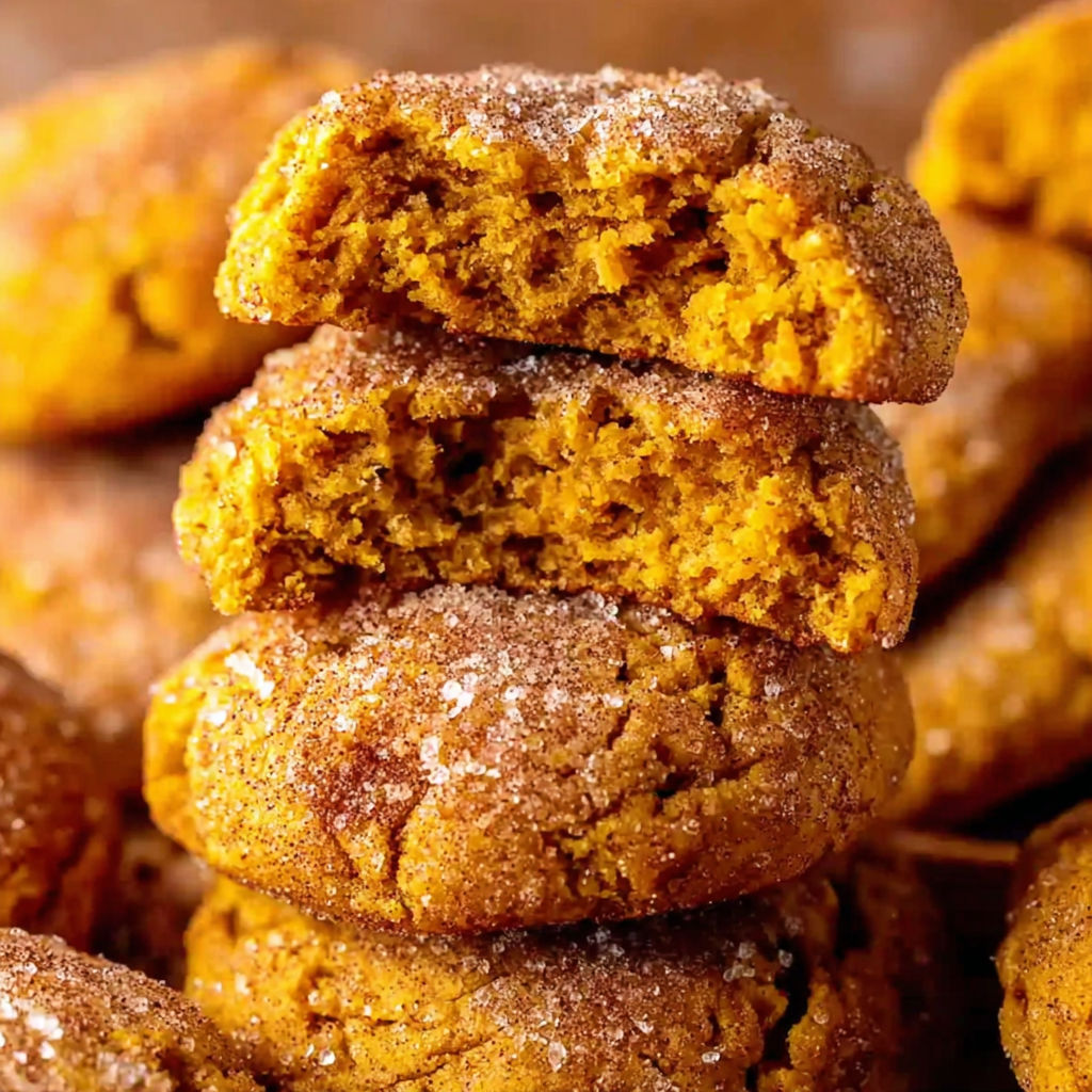 A stack of pumpkin snickerdoodle cookies.