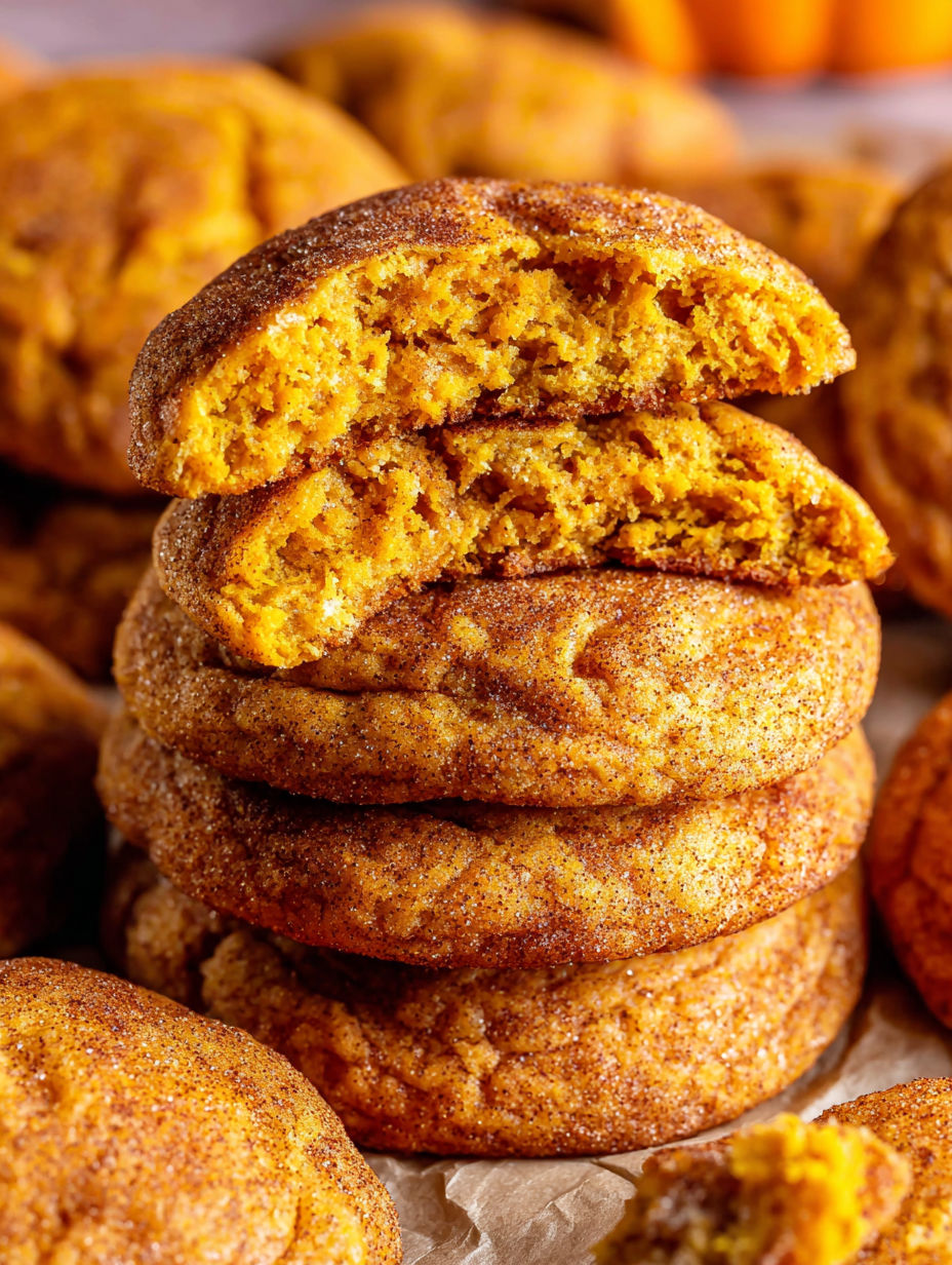 A stack of pumpkin snickerdoodle cookies.