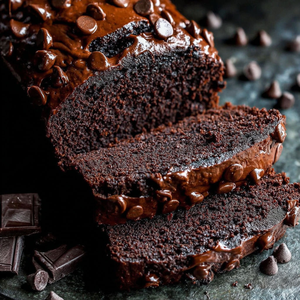 A slice of dark chocolate pumpkin bread.