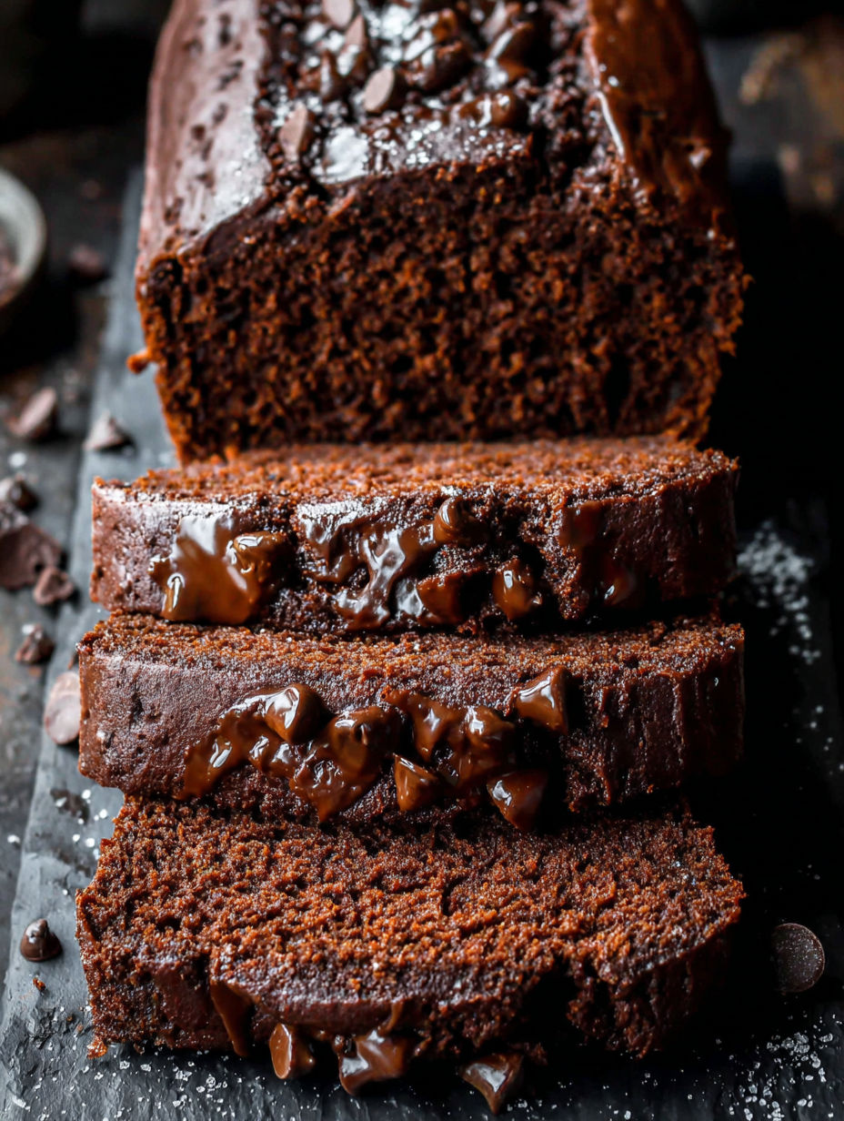A slice of dark chocolate pumpkin bread.